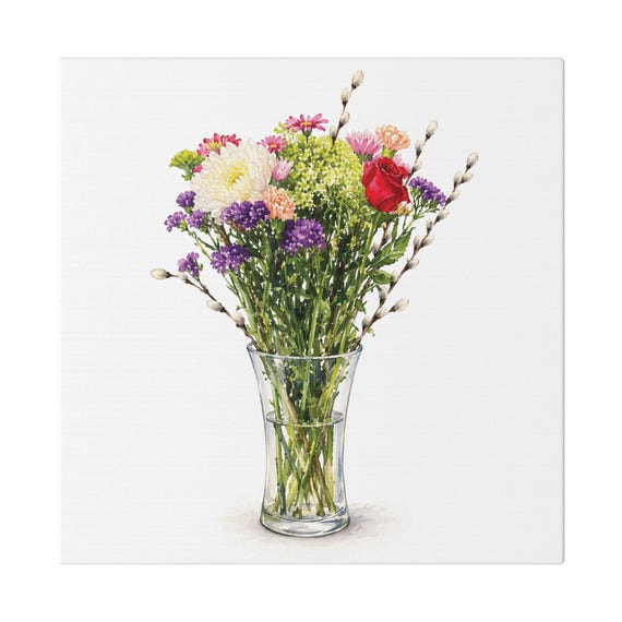 Cottage Garden Bouquet Botanical Art Classic Stretched Canvas, Bill Shew canvas print