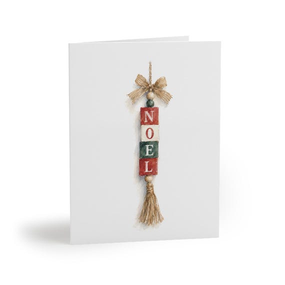 Rustic Noel Christmas Watercolor Greeting Card, Farmhouse Jute Bow Tassel Rustic Noel Christmas Watercolor Greeting Card, Farmhouse Jute Bow Tassel by Bill Shew