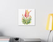 Pink Orange Tulip Botanical Art Classic Stretched Canvas | Floral Wall Decor, detail view (Bill Shew)