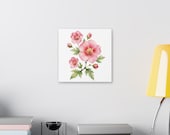 Pink Rose of Sharon Botanical Art Classic Stretched Canvas | Floral Wall Decor, detail view (Bill Shew)