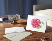 8 cards - Pink Zinnia Watercolor Greeting Card, Botanical Flower Illustration, alternate view (Bill Shew)