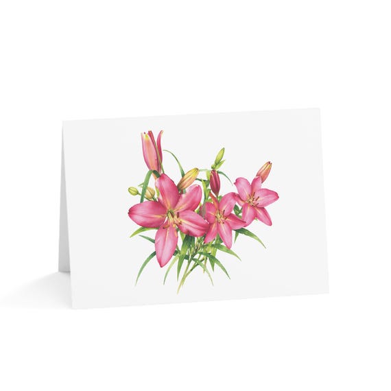 Pink Lily Greeting Card, Digital Art Print, Botanical Card, Blank Inside for Any Occasion, Bill Shew wall art print