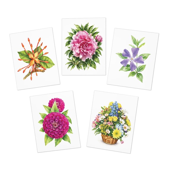 Watercolor Floral Note Cards, Assorted Flower Basket Designs (Digital Art Print), Bill Shew note card set