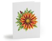 8 cards - Gazania Greeting Card, Orange Treasure Flower Botanical Watercolor by Bill Shew