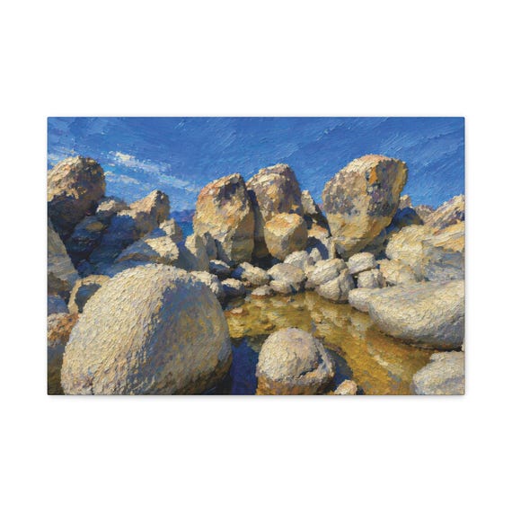Lakeside Granite Boulders Canvas Print, Textured Nature Wall Art (Digital Art) by Bill Shew