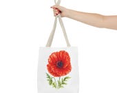 Red Poppy Botanical Watercolor Tote Bag, Floral Canvas Carryall Bag, alternate view (Bill Shew)