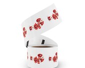 Watercolor Candy Cane Sticker, Red White Snowflakes, Holiday Decor (Roll), close-up (Bill Shew)