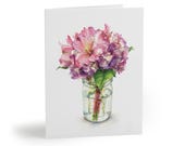 8 cards - Pink Alstroemeria Hydrangea Watercolor Floral Card, Botanical Garden Note by Bill Shew