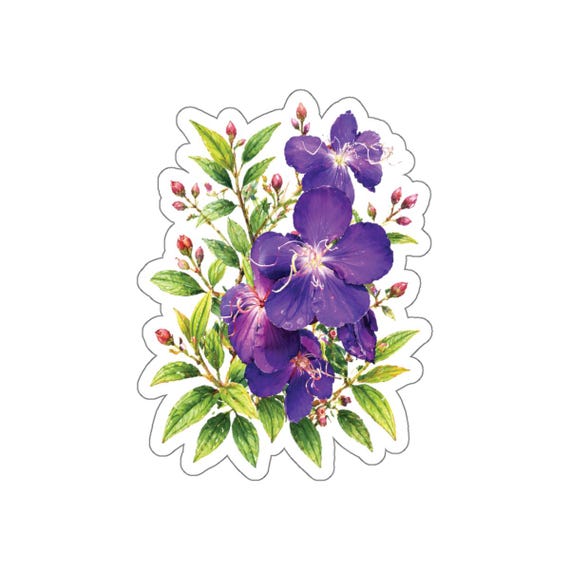 Princess Flower Sticker, Purple Tibouchina Flower Sticker, Botanical Floral Sticker by Bill Shew