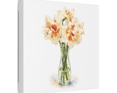 White Daffodil Botanical Art Classic Stretched Canvas | Floral Vase Wall Decor, framing detail (Bill Shew)