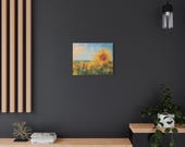 Sunflower Field Canvas Print, Hazy Daylight Botanical Art, Abstract Sunflowers Wall Decor, in-room view (Bill Shew)