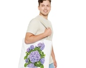 Purple Hydrangea Watercolor Tote Bag | Botanical Floral Carryall (100% Polyester), alternate view (Bill Shew)