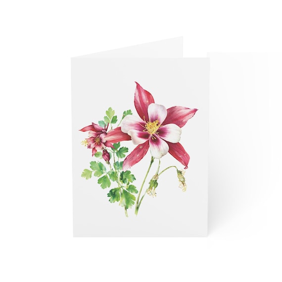 Red and White Columbine Card, Digital Art Print, Botanical Card, Blank Inside, Bill Shew wall art print