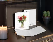 Watercolor Flower Bouquet Greeting Card | Red Rose Floral Note Card (Digital Download), alternate view (Bill Shew)