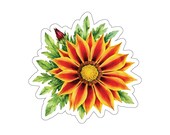 Botanical Gazania Flower Sticker, Vibrant Orange Red Yellow Floral Decal by Bill Shew