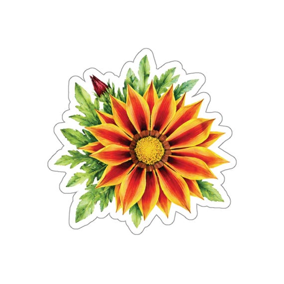Orange Gazania Flower Sticker, Red and Yellow Botanical Floral Sticker by Bill Shew