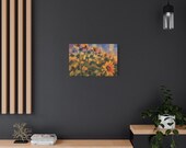 Sunflower Field Canvas Print, Purple Sunset Sky, Textured Botanical Wall Art, in-room view (Bill Shew)