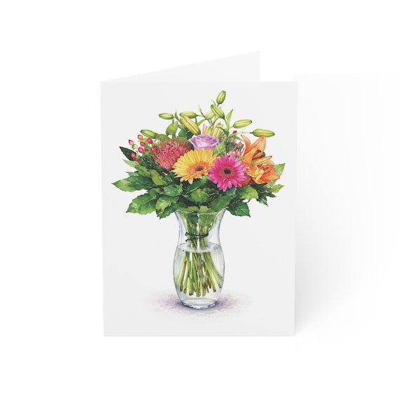 Mixed Bouquet Vase Card, Digital Art Print, Botanical Card, Blank Inside, Bill Shew wall art print