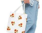 Blanket Flower Watercolor Tote Bag | Red Yellow Floral Canvas Market Shopper, framing detail (Bill Shew)