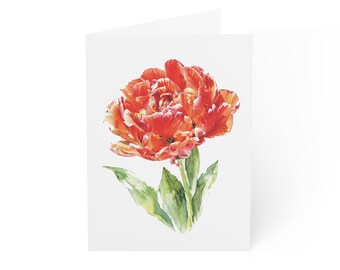 Orange Fancy Tulip Card, Digital Art Print, Botanical Card, Blank Inside