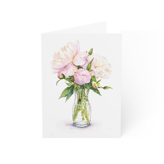 Blush Peony Bouquet Greeting Card, Digital Art Print, Botanical Card, Blank Inside, Bill Shew wall art print