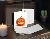 Jack O Lantern Halloween Greeting Card, Watercolor Halloween Card, alternate view (Bill Shew)