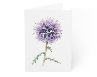 Globe Thistle Greeting Card, Digital Art Print, Botanical Card, Blank Inside