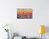 Pink Sky Sailboat Canvas Print, Textured Sunset Harbor Coastal Wall Art, alternate view (Bill Shew)