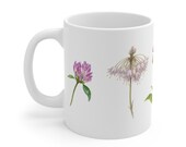 Wildflower Mug, Watercolor Wildflower Coffee Mug, Purple Floral Mug, Botanical Ceramic Mug, detail view (Bill Shew)