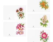 Watercolor Floral Note Cards, Assorted Garden Blooms (Set of 5), close-up (Bill Shew)