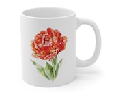 Orange Red Tulip Mug, Watercolor Tulip Coffee Mug, Double Tulip Flower Mug by Bill Shew