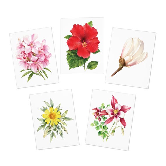 Watercolor Floral Note Cards, Assorted Bouquet Designss (Set of 5) by Bill Shew