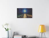 Indigo Pier Lamplight Canvas Print, Moody Coastal Night Wall Art, alternate view (Bill Shew)