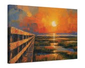 Marsh Boardwalk Canvas Print, Sunset Wetland Coastal Wall Art, Bold Angular Digital Art, detail view (Bill Shew)