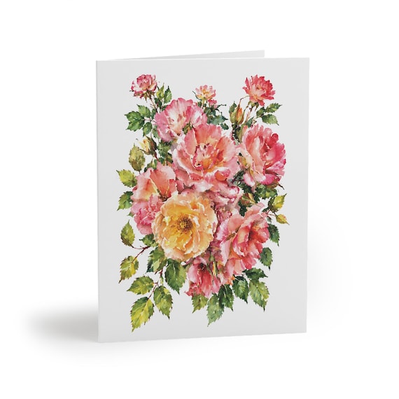 8 cards - Pink Peach Rose Bouquet Greeting Card by Bill Shew
