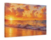 Ocean Sunset Canvas Print, Golden Breaking Wave, Tropical Beach Wall Art, detail view (Bill Shew)