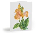 Canna Lily Greeting Card, Watercolor Botanical Card, Yellow Orange Flower Card by Bill Shew
