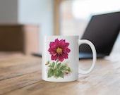 Watercolor Dahlia Mug, Magenta Flower, Botanical Coffee Cup (11 oz), alternate view (Bill Shew)
