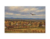 New England Autumn Valley Canvas Print, Hawk Soaring, Textured Landscape Wall Art by Bill Shew