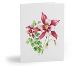 8 cards - Pink White Columbine Watercolor Greeting Card, Botanical Floral Note Card by Bill Shew