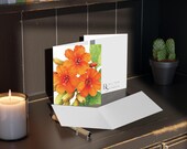 Orange Sea Hibiscus Watercolor Greeting Card, Tropical Floral Art (Blank Inside), alternate view (Bill Shew)
