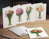 Watercolor Bouquet Note Cards, Assorted Vase Flowers (Set of 5), alternate view (Bill Shew)