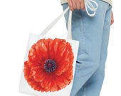 Red Poppy Watercolor Tote Bag, Botanical Floral Canvas Bag, Poppy Flower Tote, framing detail (Bill Shew)
