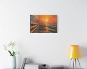 Marsh Boardwalk Canvas Print, Sunset Wetland Coastal Wall Art, Bold Angular Digital Art, alternate view (Bill Shew)