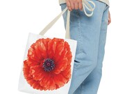 Red Poppy Watercolor Tote Bag, Botanical Floral Canvas Bag, Poppy Flower Tote, in-room view (Bill Shew)