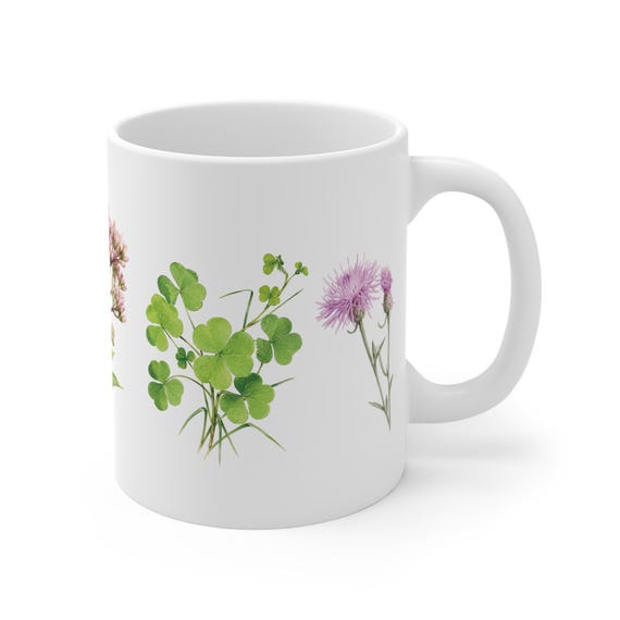 Wildflower Mug, Watercolor Wildflower Coffee Mug, Purple Floral Mug, Botanical Ceramic Mug by Bill Shew