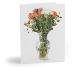 Watercolor Flower Bouquet Greeting Card, Roses, Chrysanthemums, Vase Art (Blank Note Card) by Bill Shew