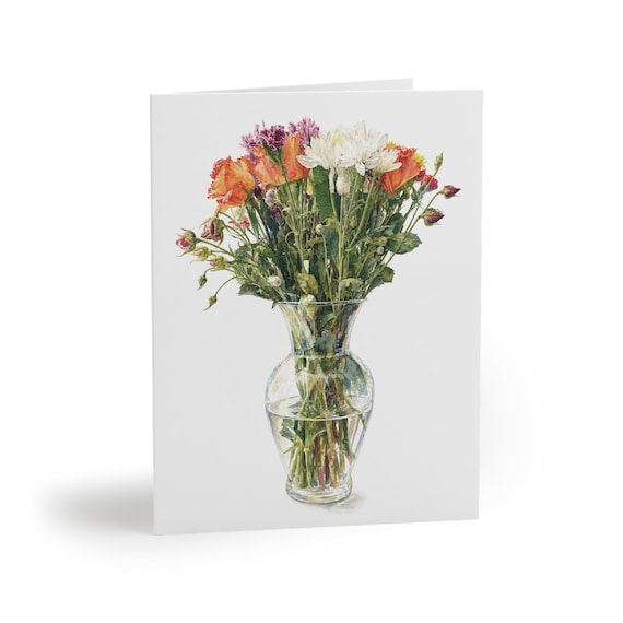 Watercolor Flower Bouquet Greeting Card, Roses, Chrysanthemums, Vase Art (Blank Note Card) Watercolor Flower Bouquet Greeting Card, Roses, Chrysanthemums, Vase Art (Blank Note Card) by Bill Shew