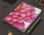 Pink Zinnia Hardcover Journal | Watercolor Floral Notebook, Lined Pages, framing detail (Bill Shew)