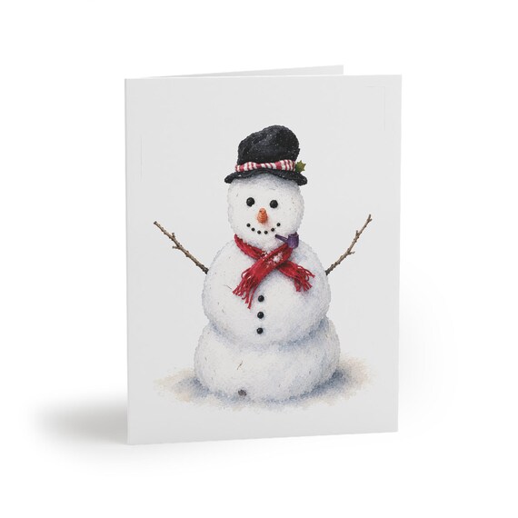 Watercolor Snowman Christmas Card, Festive Winter Greeting, Top Hat Scarf Snowman Watercolor Snowman Christmas Card, Festive Winter Greeting, Top Hat Scarf Snowman by Bill Shew